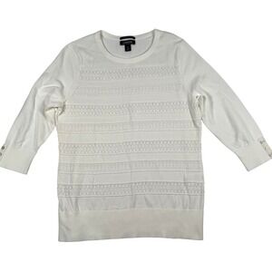 Lands End Drifter Sweater L Supima Cotton Striped Pointelle Stitch Lightweight